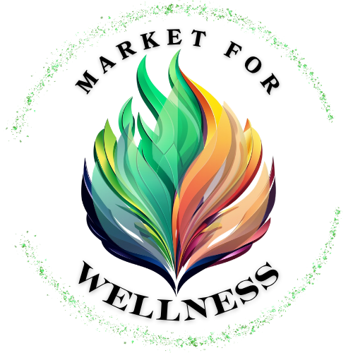 Logo for 'Market for Wellness' with colorful leaf design on a white background